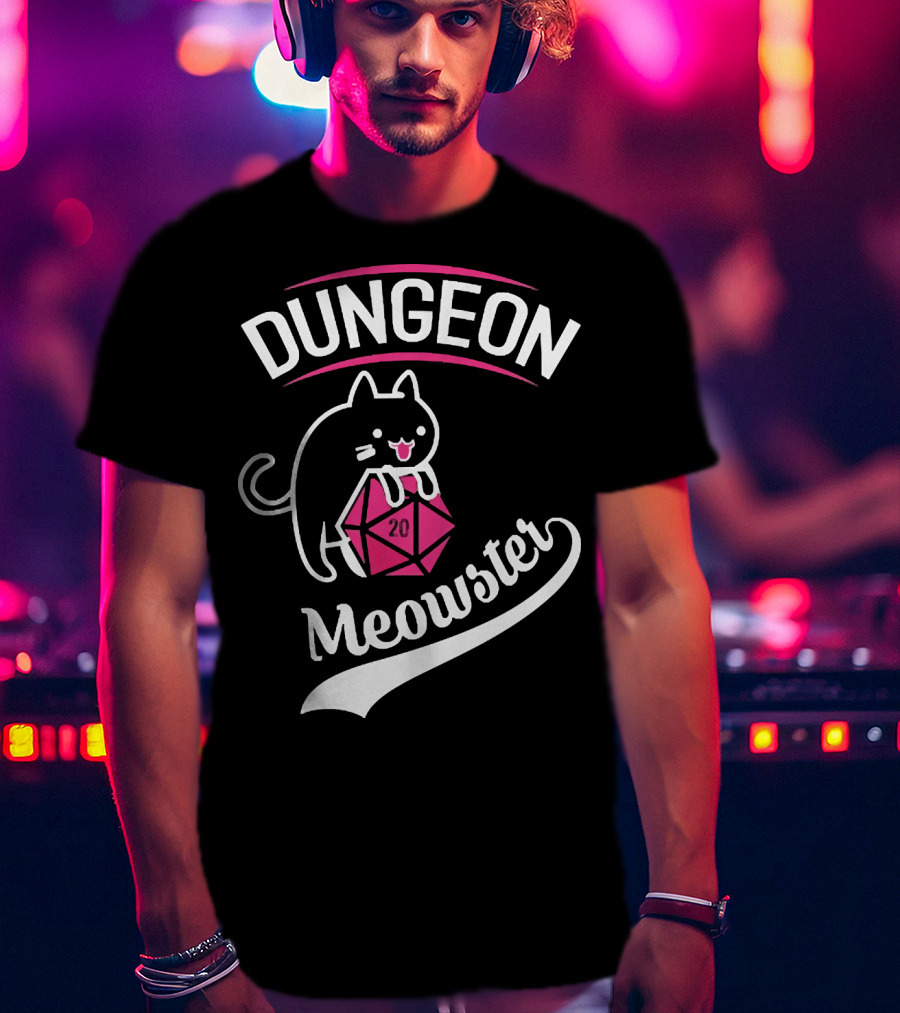 Dungeon Meowster Cat Holding D20 Dice T-Shirt