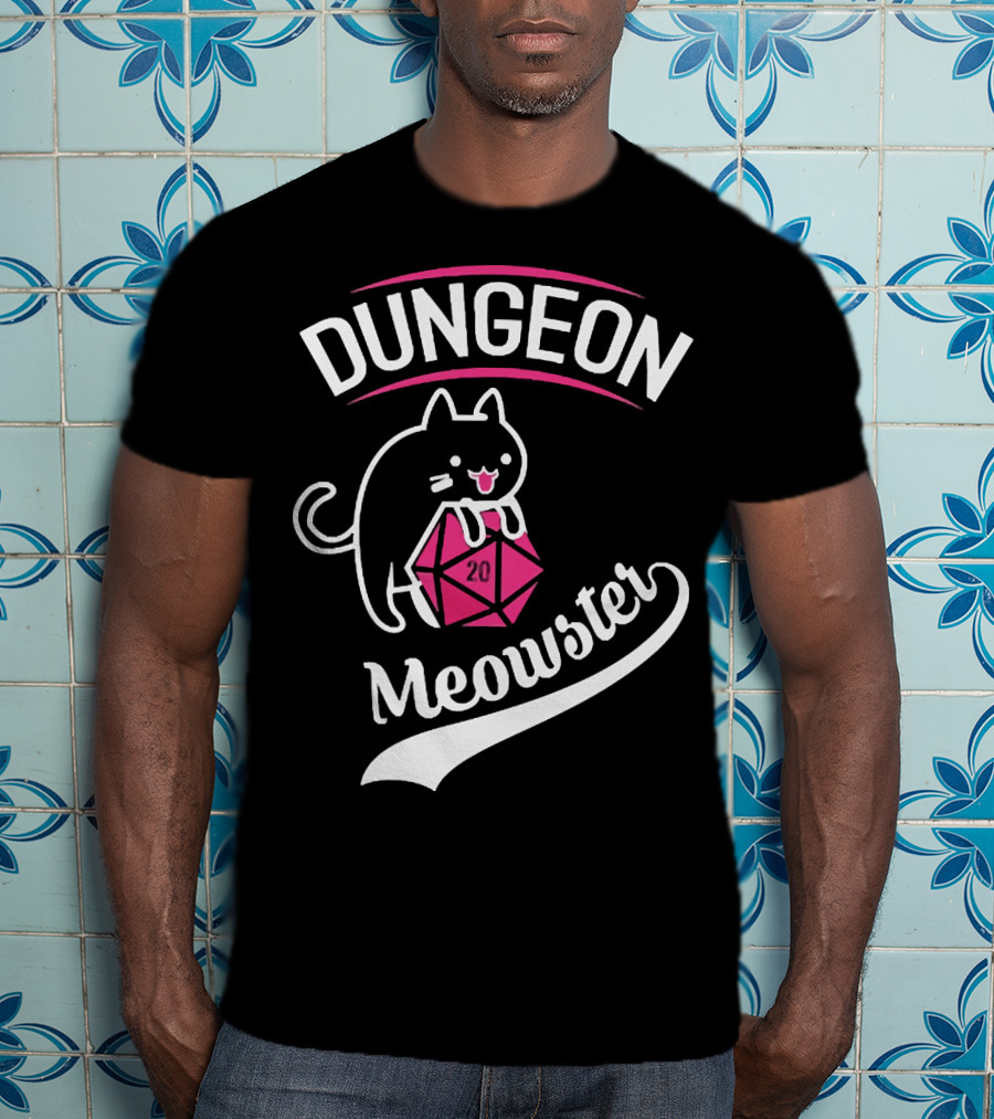 Dungeon Meowster Cat Holding D20 Dice T-Shirt