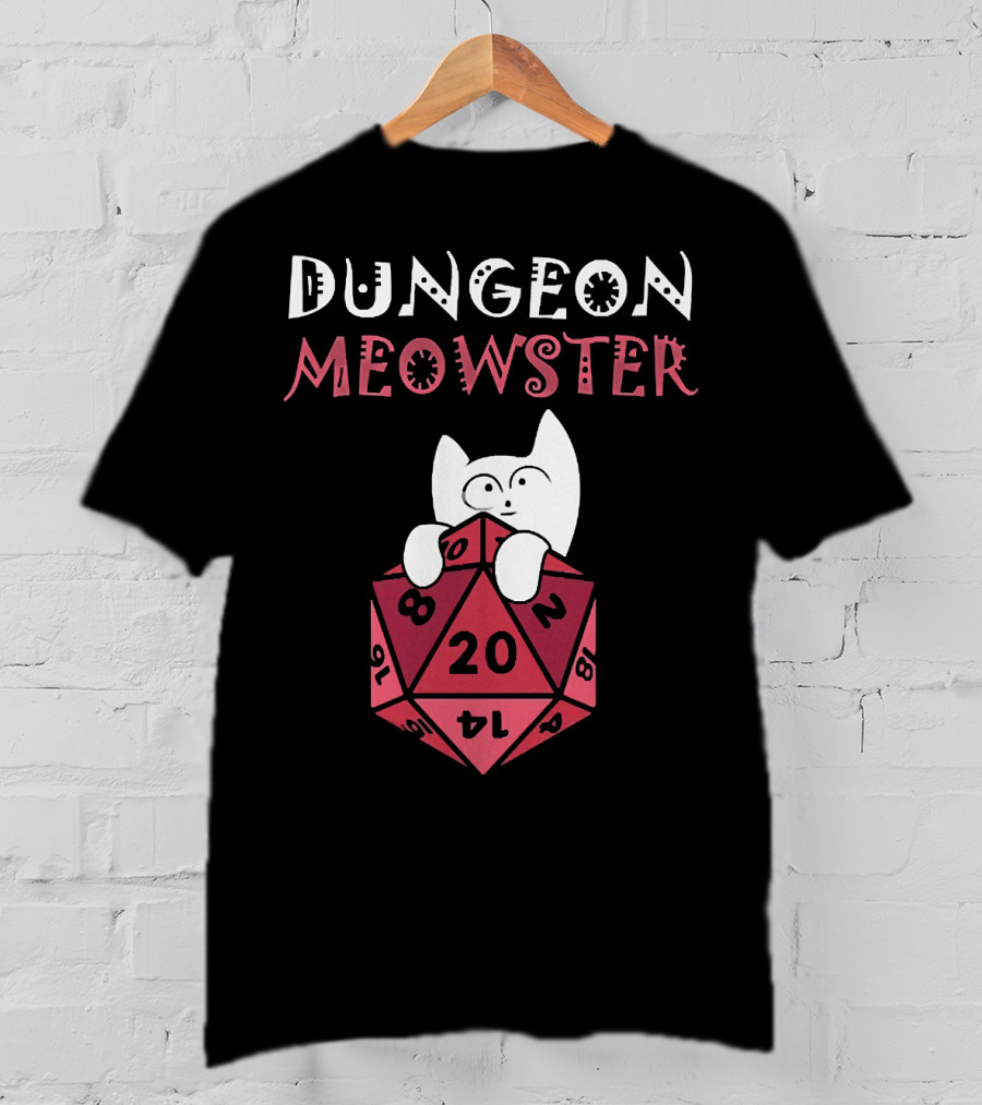 Dungeon Meowster Cat With D20 Dice For RPG Enthusiasts T-Shirt