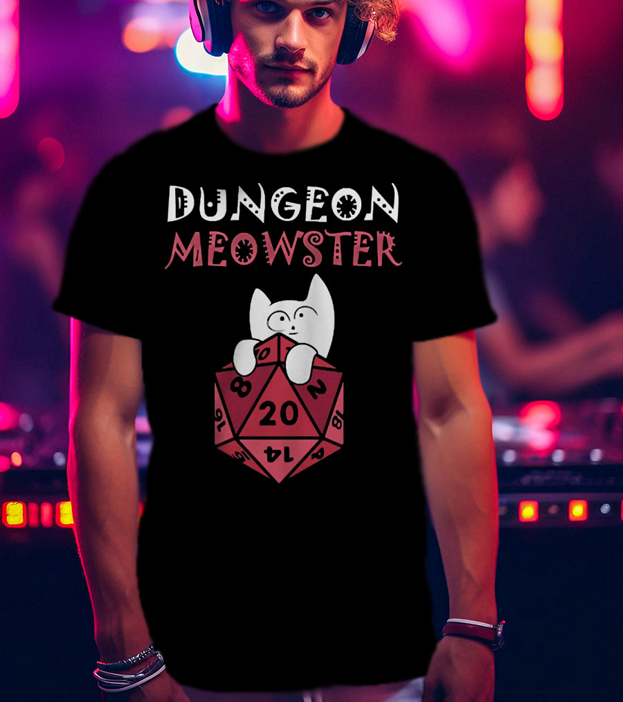 Dungeon Meowster Cat With D20 Dice For RPG Enthusiasts T-Shirt