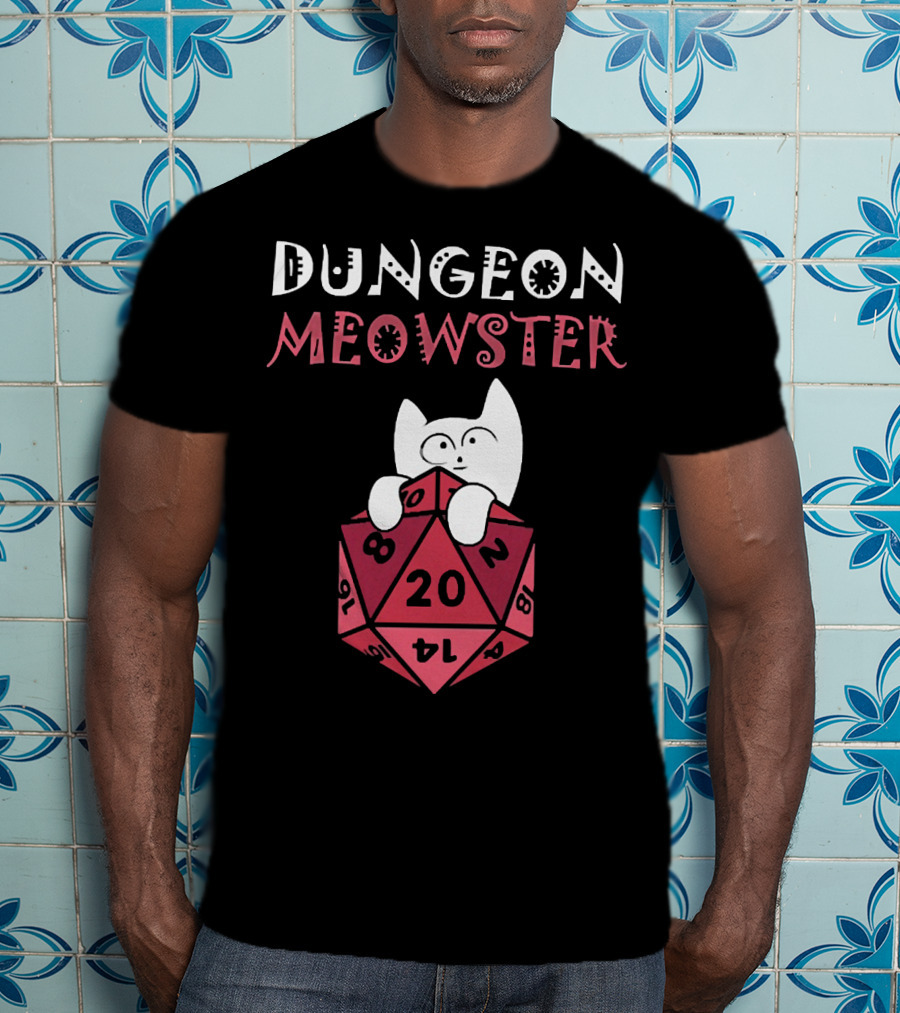 Dungeon Meowster Cat With D20 Dice For RPG Enthusiasts T-Shirt