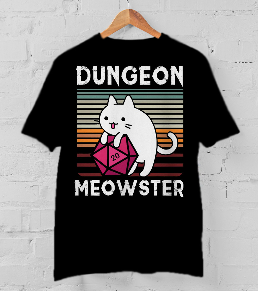 Dungeon Meowster Retro Vintage Cat Lover 20 Sided Dice T-Shirt