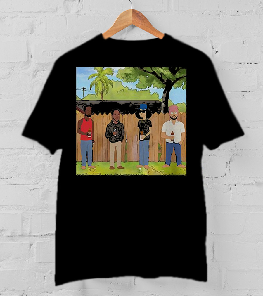 King Of The Hill Treatment With Four Men By Fence With Beverages And Trees T-Shirt