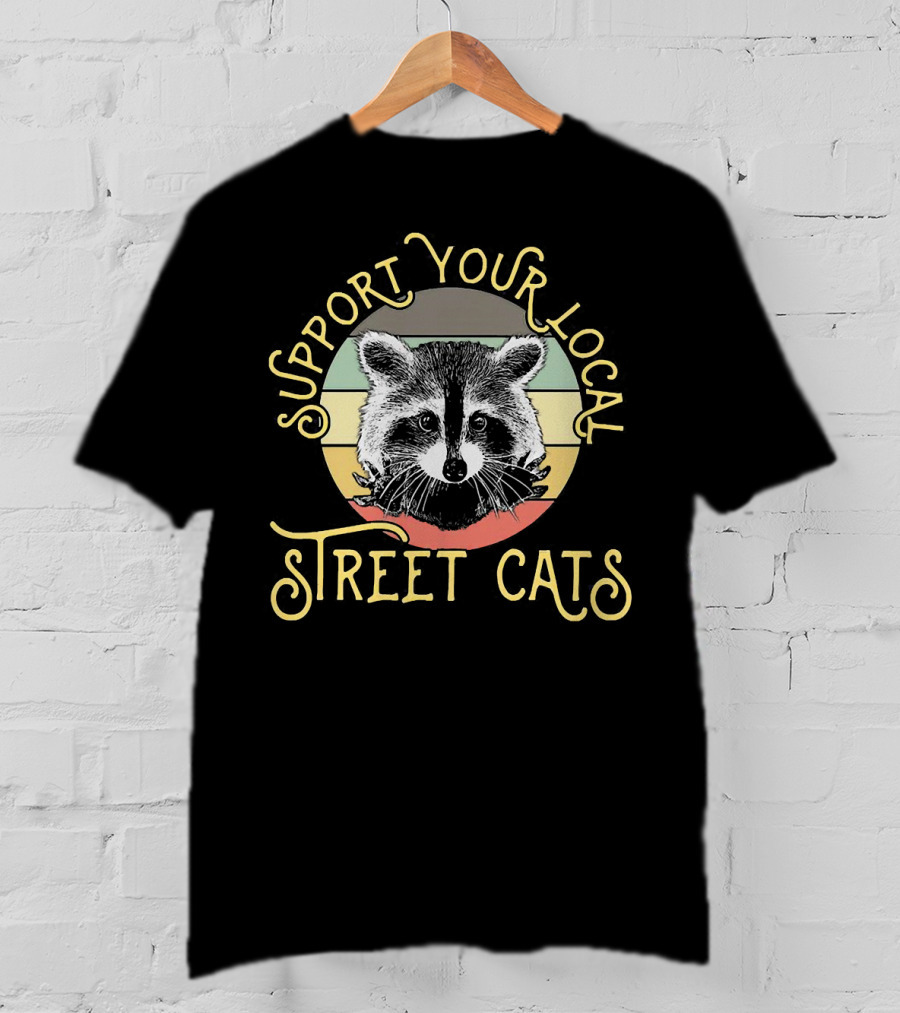 Support Your Local Street Cats Raccoon Retro Circle T-Shirt