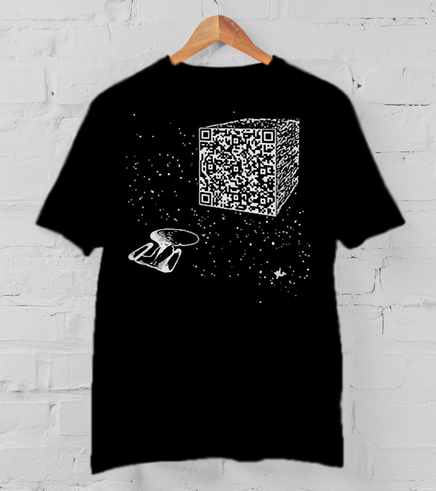 Scan QR Code Spaceship And Cube In Space T-Shirt