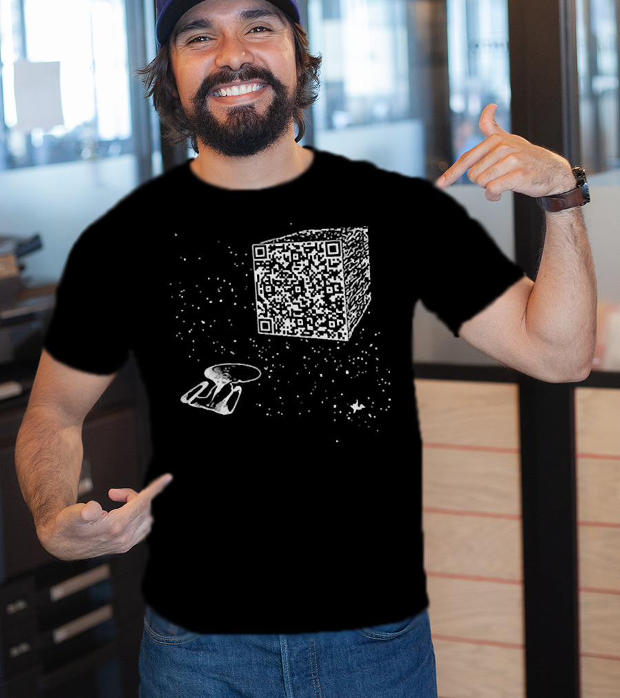 Scan QR Code Spaceship And Cube In Space T-Shirt