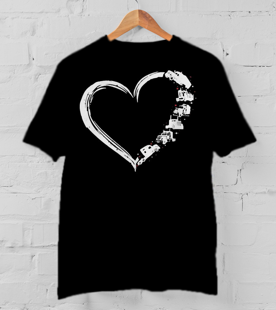 I Love My Trucker Heart Shaped Truck T-Shirt