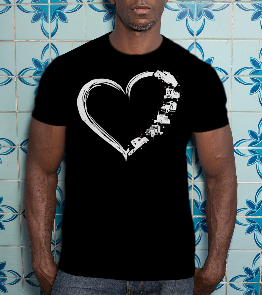 I Love My Trucker Heart Shaped Truck T-Shirt