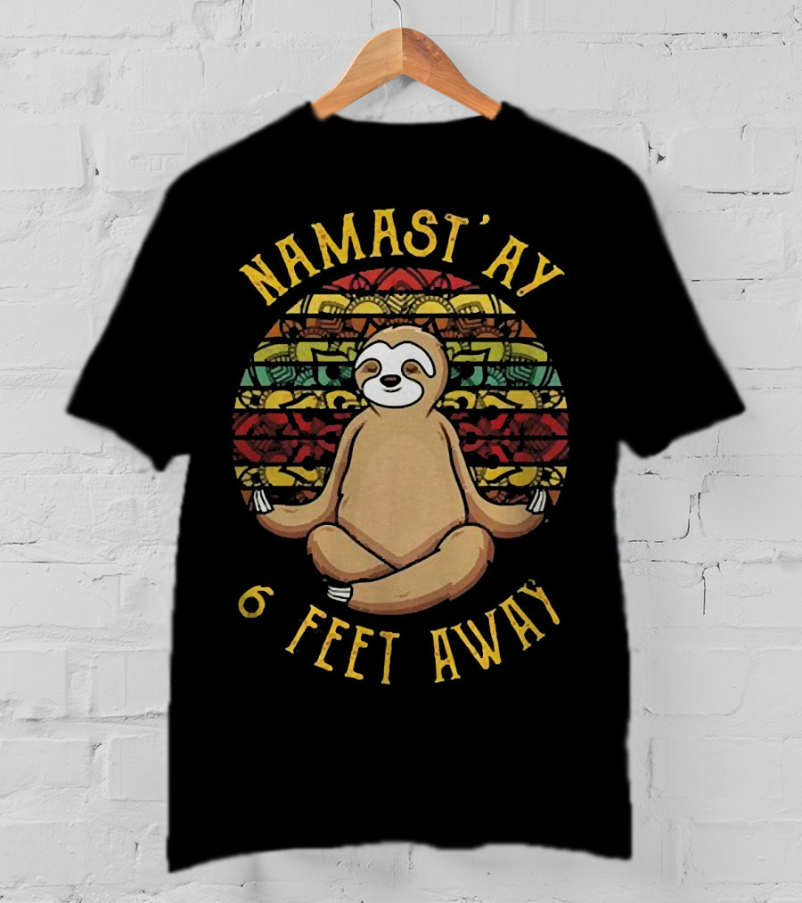 Namast'Ay 6 Feet Away Sloth Meditation Mandala Retro T-Shirt