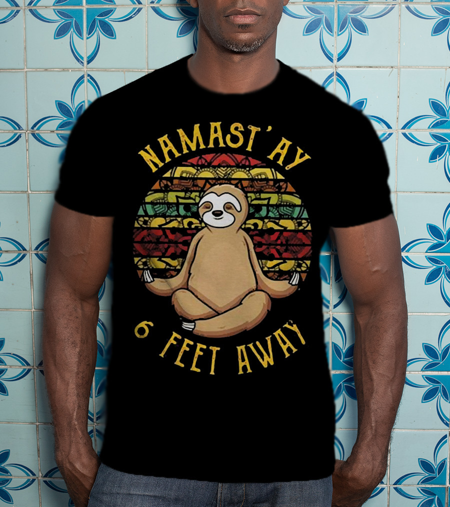 Namast'Ay 6 Feet Away Sloth Meditation Mandala Retro T-Shirt