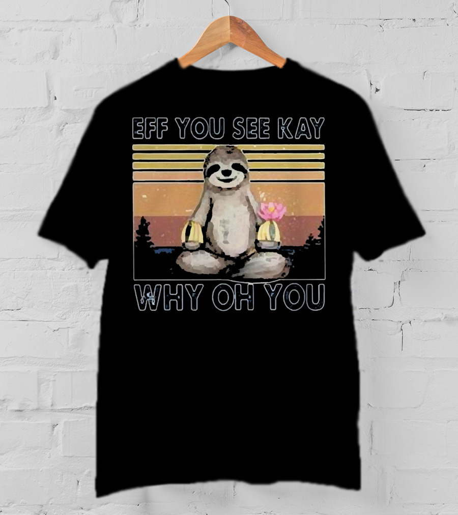 Eff You See Kay Why Oh You Sloth Yoga Meditation With Lotus And Sunset Stripes T-Shirt