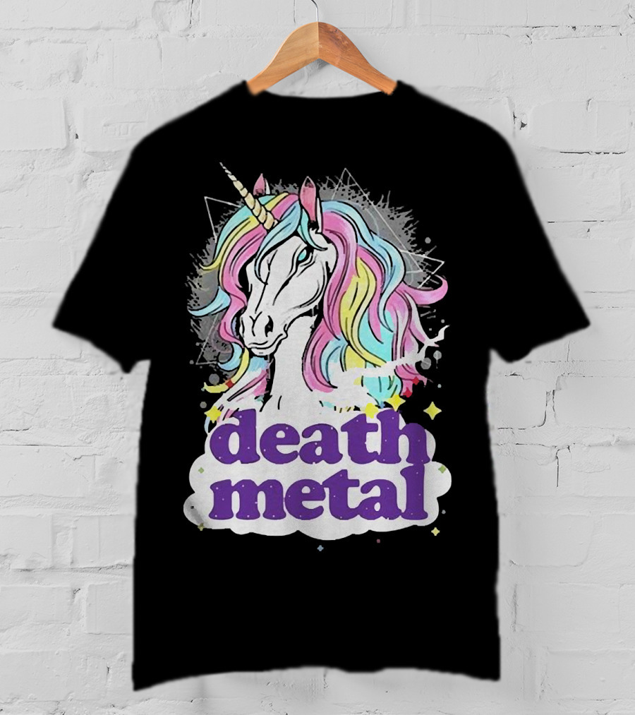 Unicorn Death Metal Rainbow Mane Fantasy T-Shirt