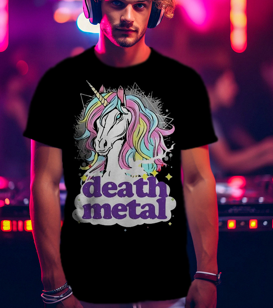 Unicorn Death Metal Rainbow Mane Fantasy T-Shirt