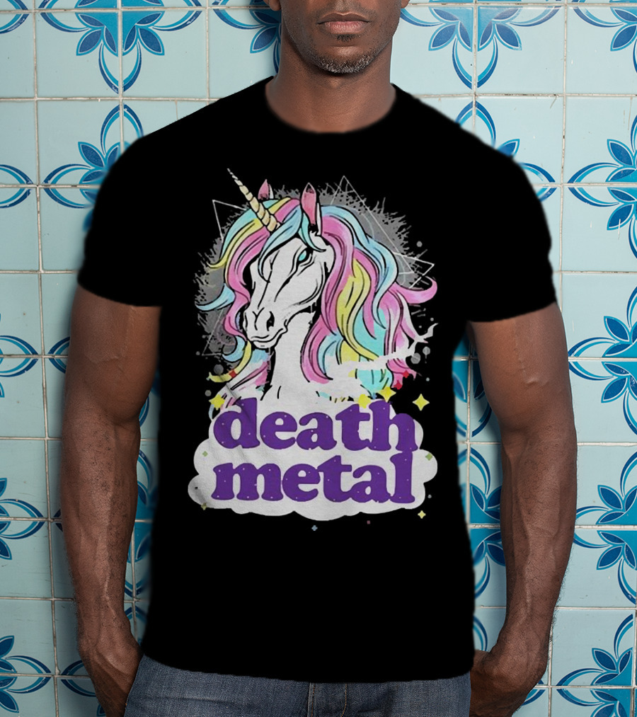 Unicorn Death Metal Rainbow Mane Fantasy T-Shirt