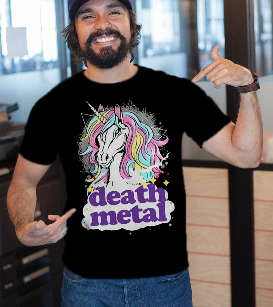 Unicorn Death Metal Rainbow Mane Fantasy T-Shirt