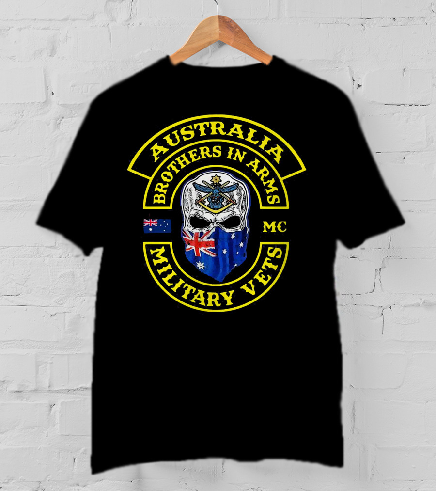Australia Brothers In Arms Military Vets MC Australian Flag Skull T-Shirt