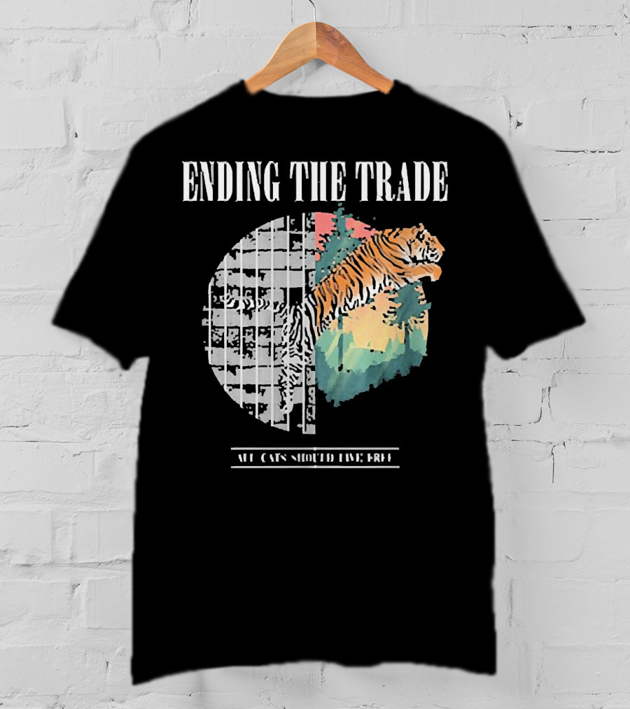 Ending The Trade All Cats Should Live Free Tiger Leaping From Bars T-Shirt