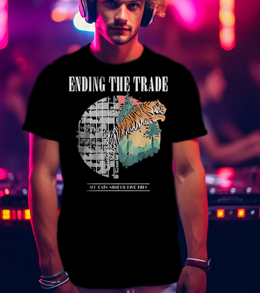 Ending The Trade All Cats Should Live Free Tiger Leaping From Bars T-Shirt