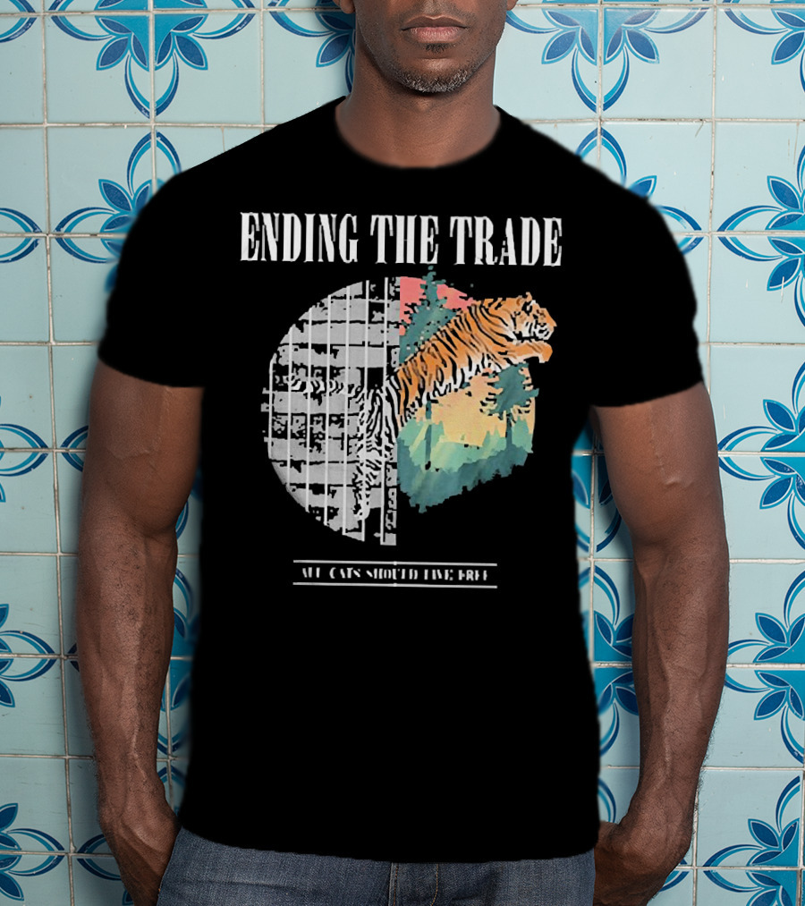 Ending The Trade All Cats Should Live Free Tiger Leaping From Bars T-Shirt