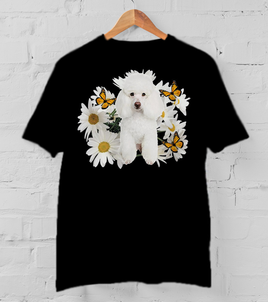 French Poodle Daisy With Butterflies And Flowers T-Shirt