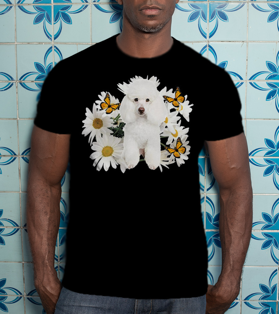 French Poodle Daisy With Butterflies And Flowers T-Shirt