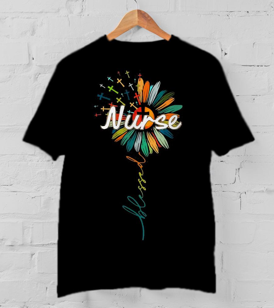 Nurse Blessed Cross Sunflower T-Shirt