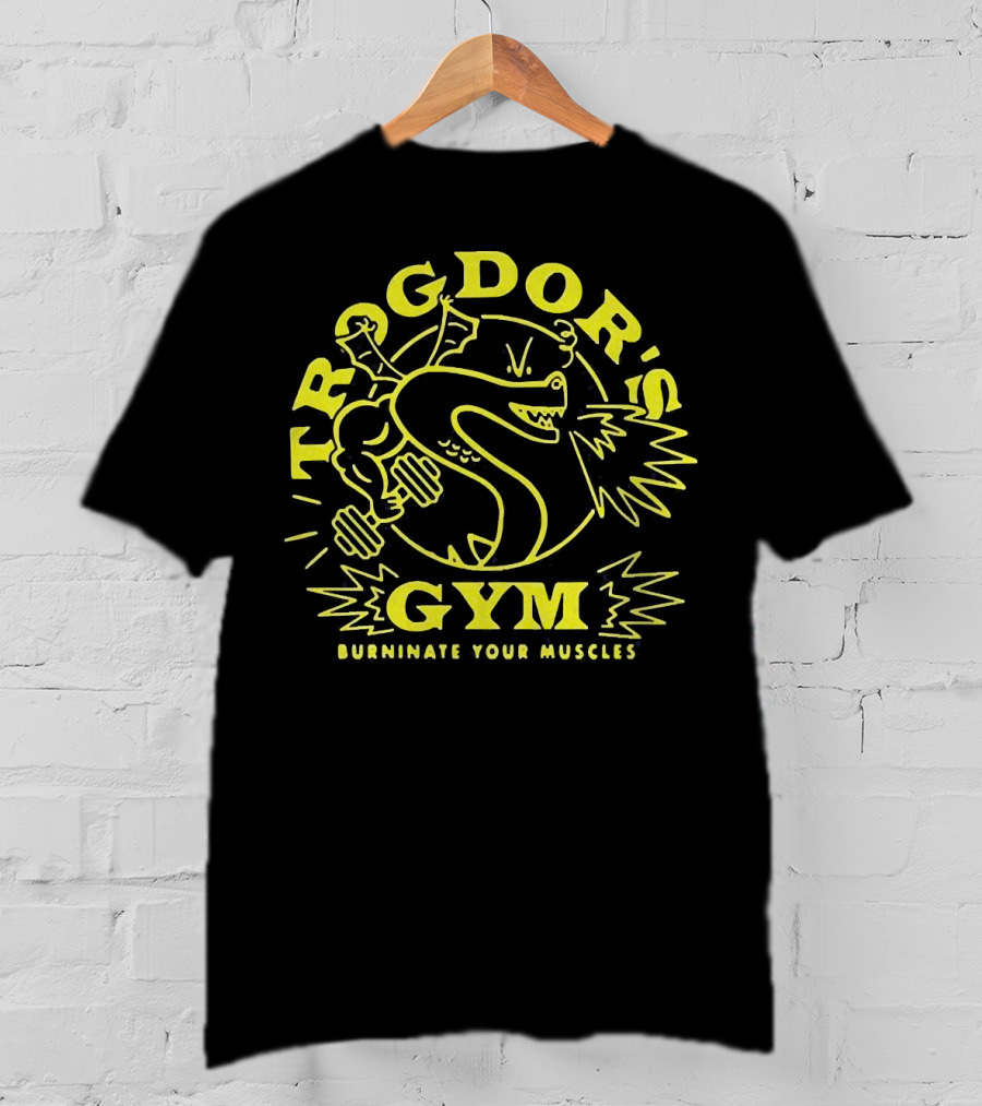 Trogdor's Gym Burninate Your Muscles Buff Dragon With Dumbbells T-Shirt