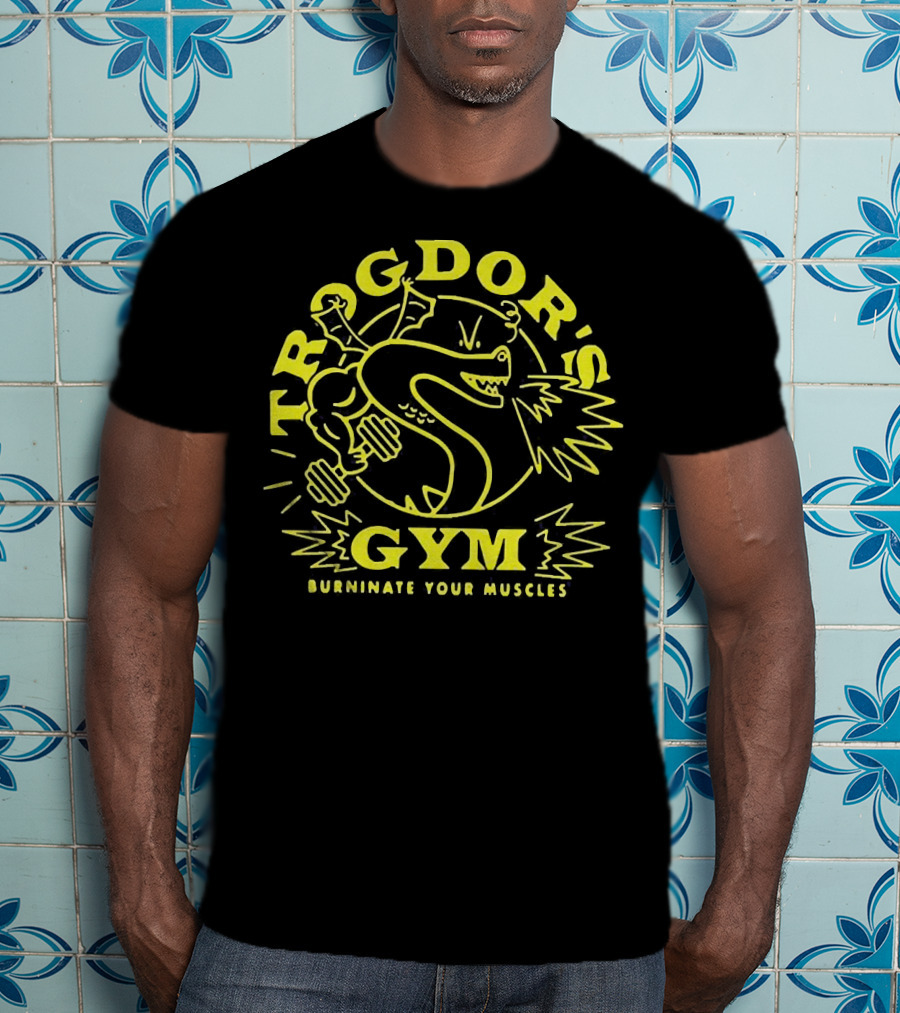 Trogdor's Gym Burninate Your Muscles Buff Dragon With Dumbbells T-Shirt