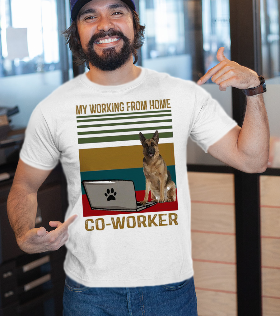 My Working From Home Co-Worker With Paw Print Laptop And German Shepherd T-Shirt