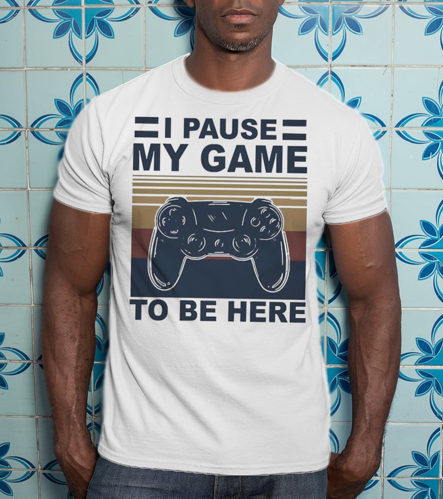 I Pause My Game To Be Here Game Controller Retro Stripe T-Shirt