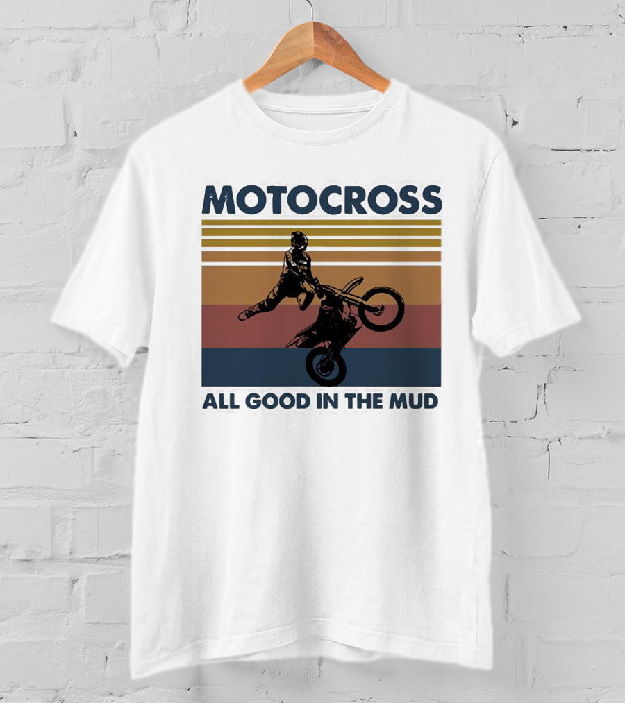 Motocross All Good In The Mud Retro Rider Stripes T-Shirt