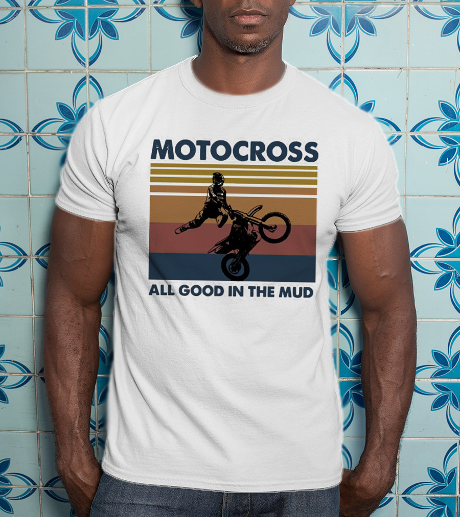 Motocross All Good In The Mud Retro Rider Stripes T-Shirt