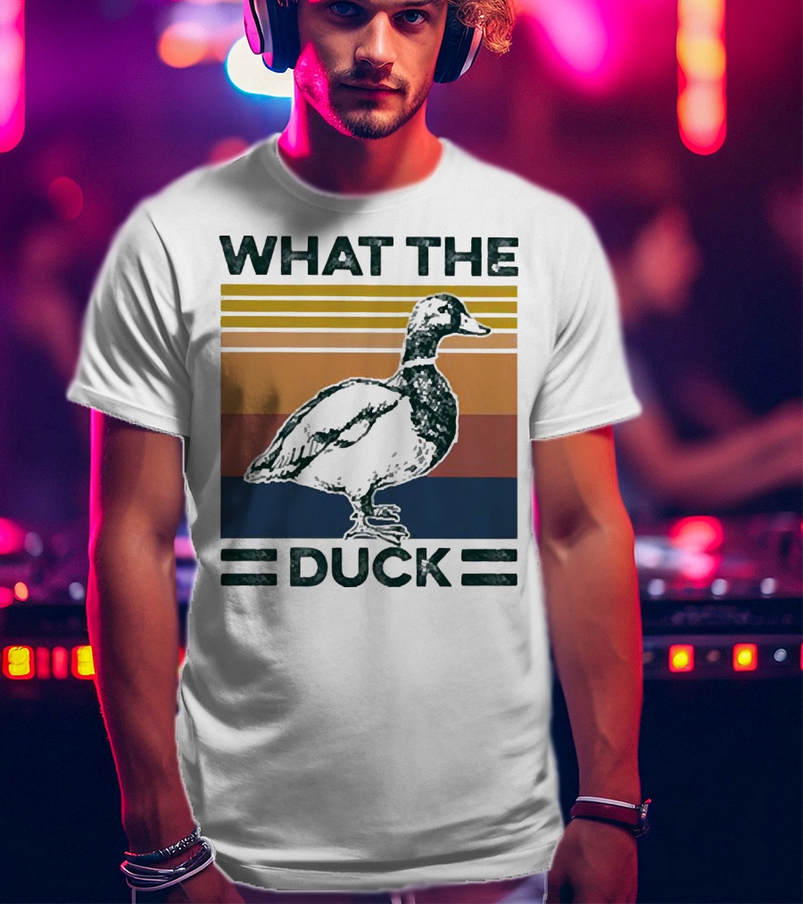 What The Duck Vintage Style Retro Stripes Duck Image T-Shirt