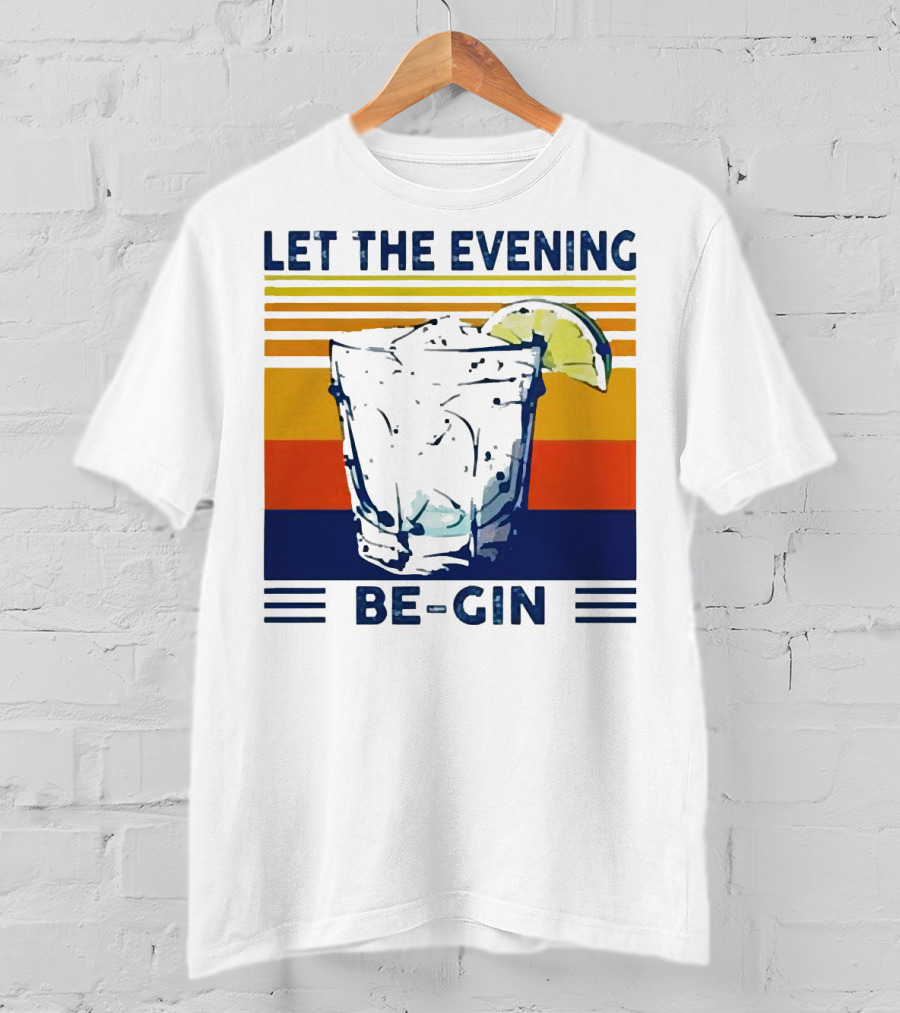 Let The Evening Be-Gin Retro Cocktail Glass And Lime T-Shirt