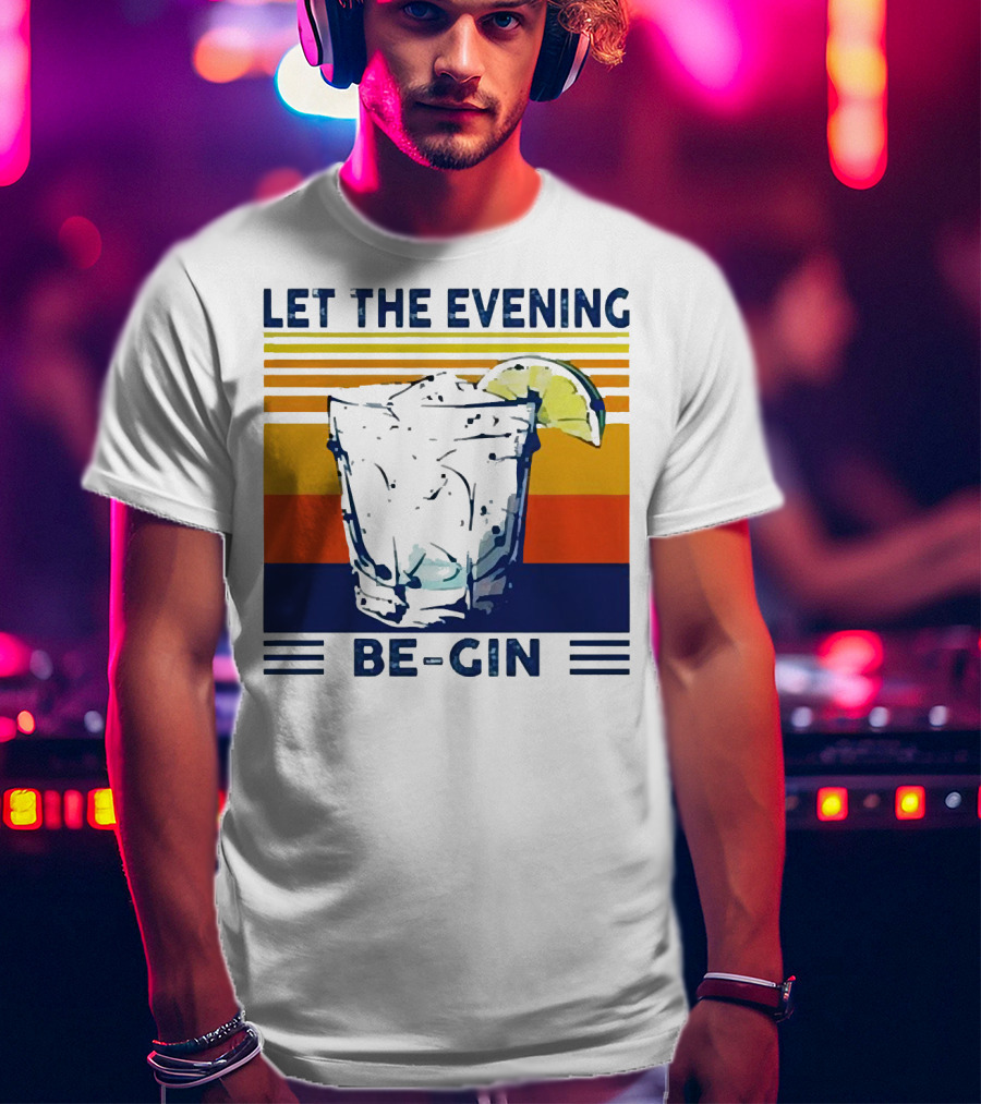 Let The Evening Be-Gin Retro Cocktail Glass And Lime T-Shirt