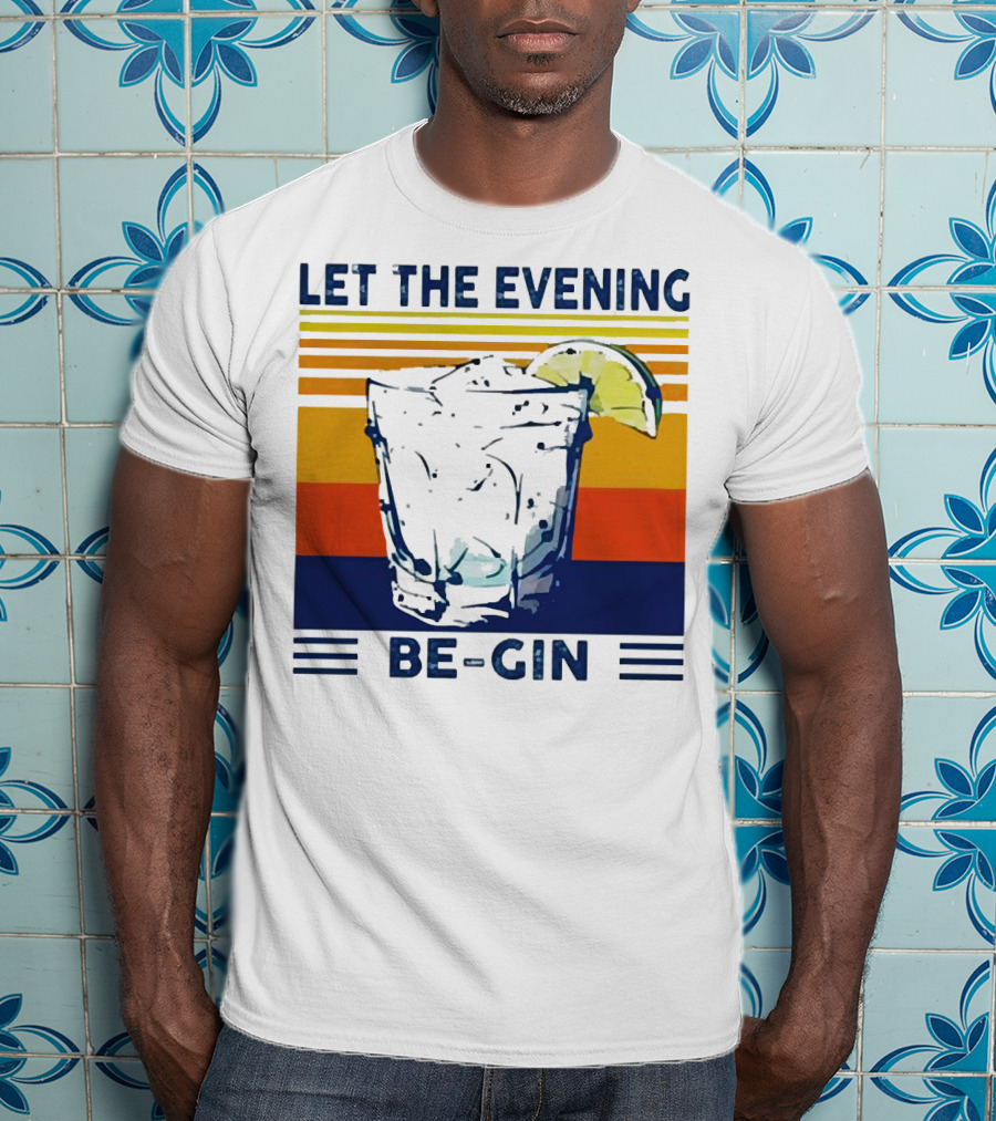 Let The Evening Be-Gin Retro Cocktail Glass And Lime T-Shirt
