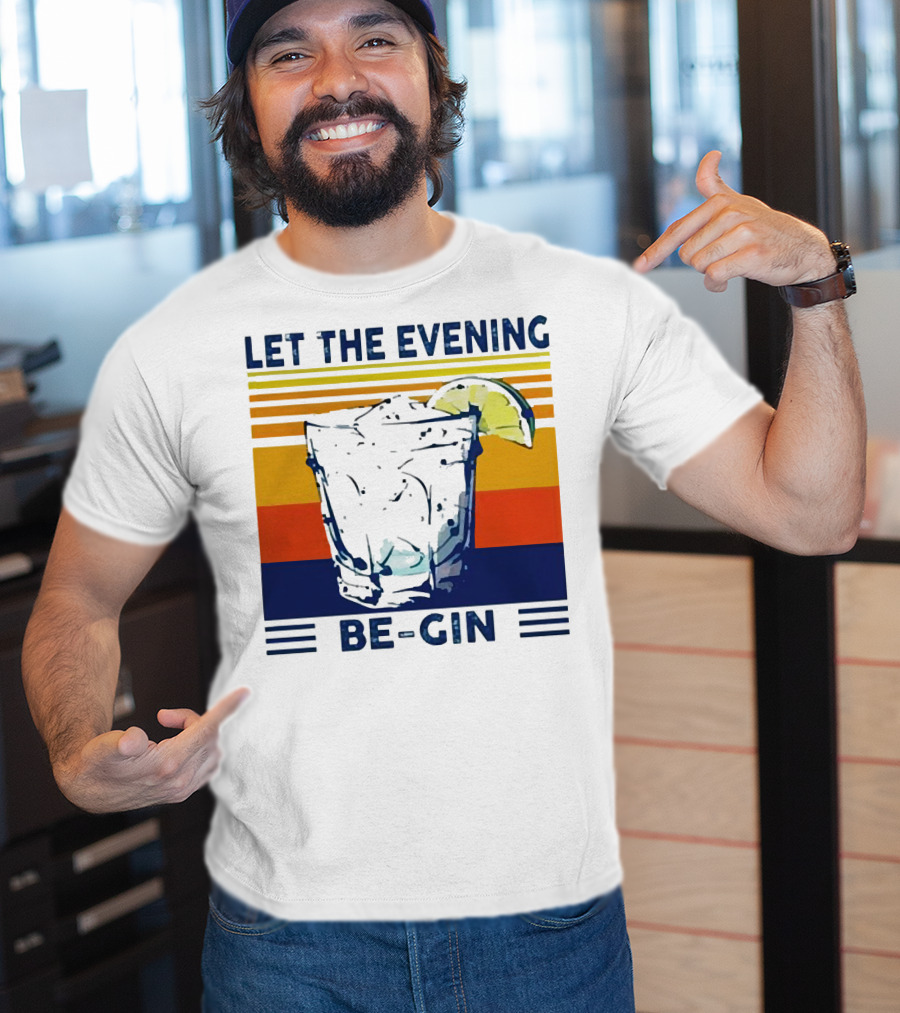 Let The Evening Be-Gin Retro Cocktail Glass And Lime T-Shirt