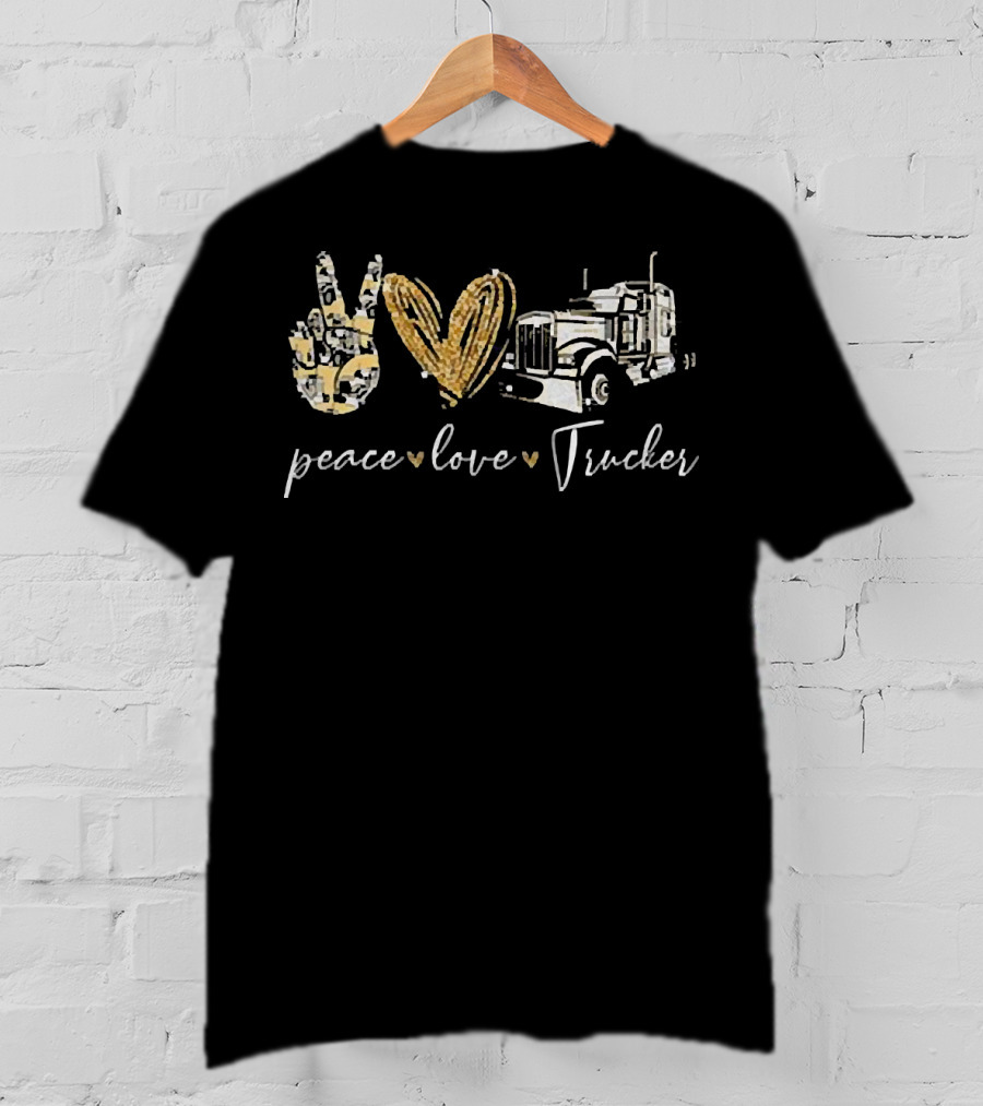 Peace Love Trucker Hand Gesture Heart Truck T-Shirt