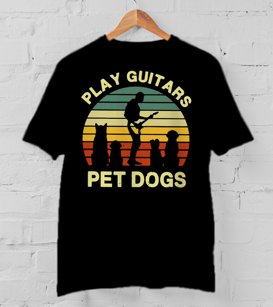 Play Guitars Pet Dogs Sunset Silhouette With Musician And Dogs T-Shirt