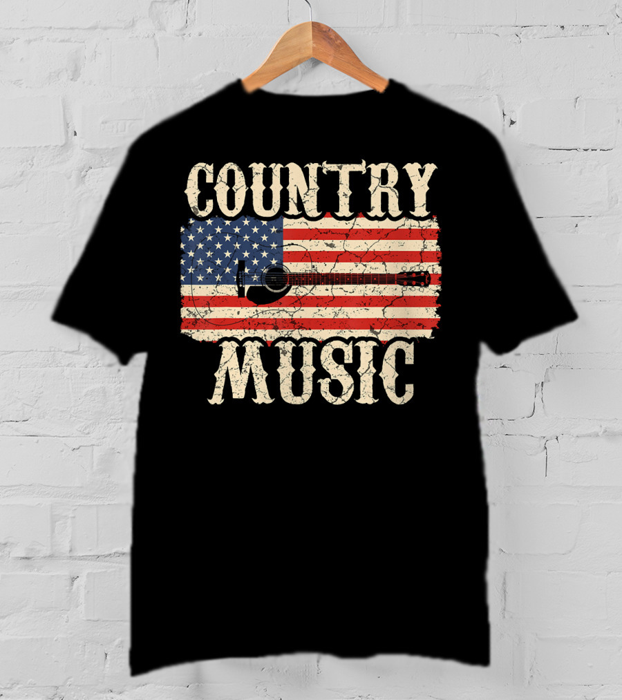 Country Music Vintage American Flag Guitar Retro 102 T-Shirt