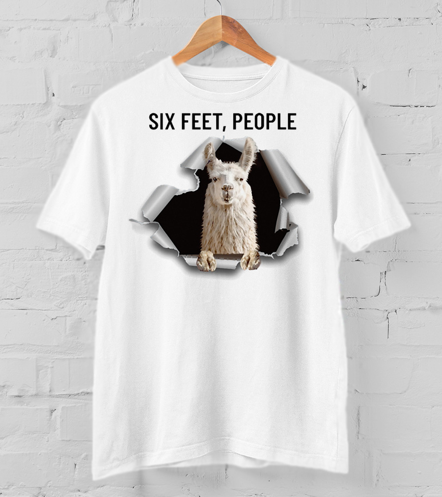 Six Feet People Llama Breaks Through Ripped Paper T-Shirt