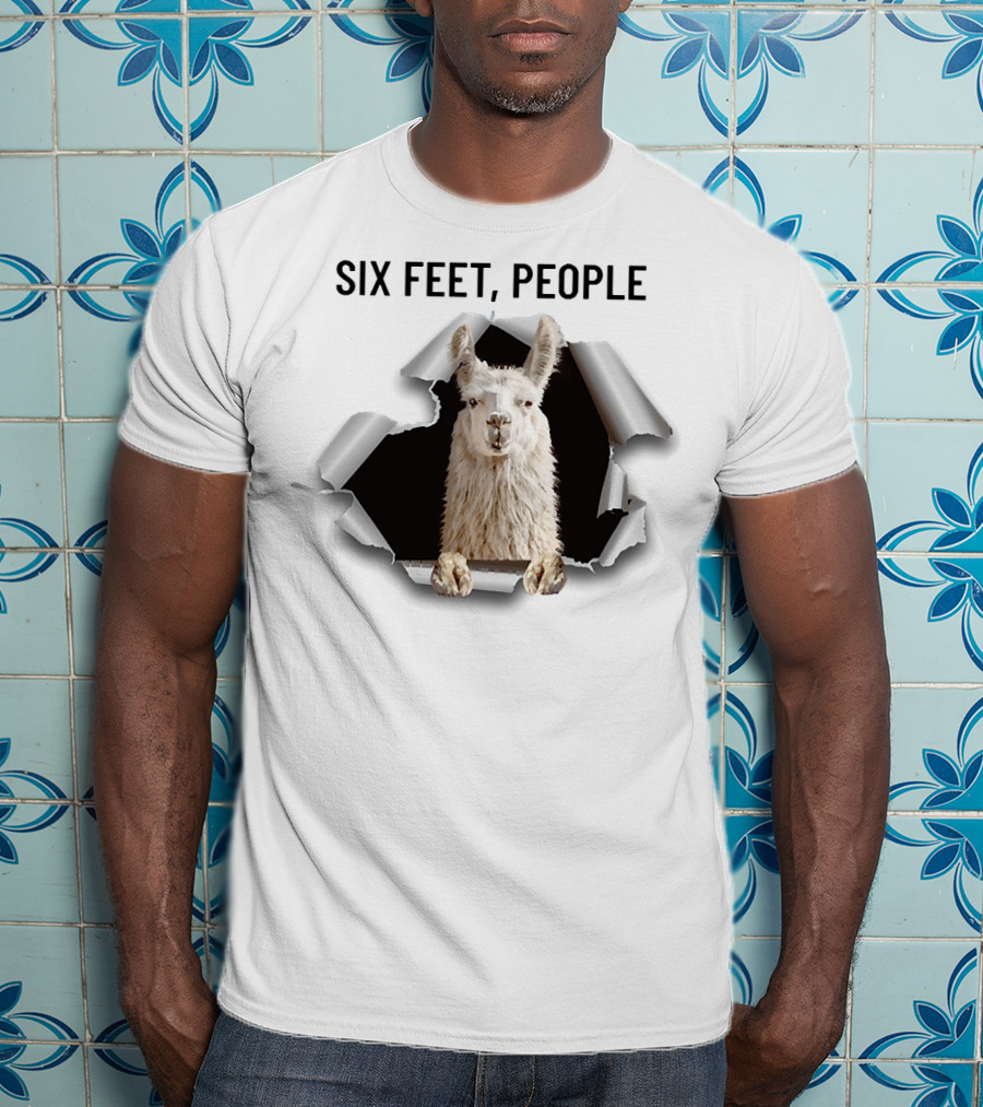 Six Feet People Llama Breaks Through Ripped Paper T-Shirt