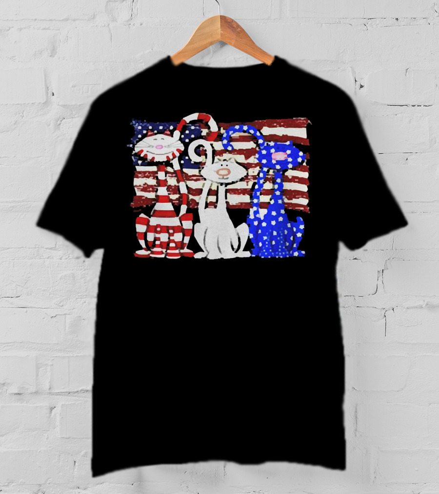 Cats With American Flag Stripes Stars Independence Day Veteran U.S T-Shirt