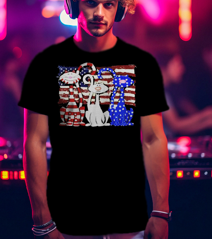 Cats With American Flag Stripes Stars Independence Day Veteran U.S T-Shirt