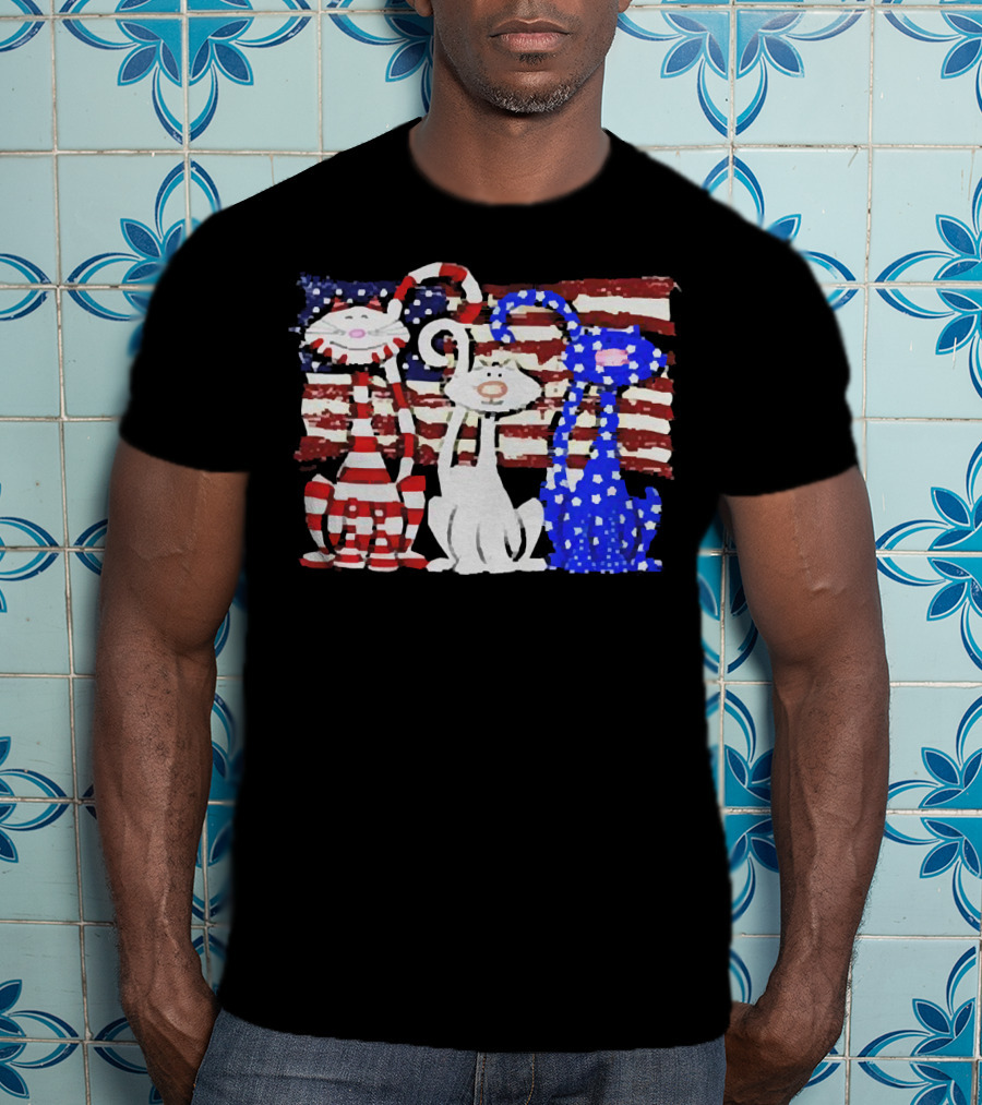 Cats With American Flag Stripes Stars Independence Day Veteran U.S T-Shirt