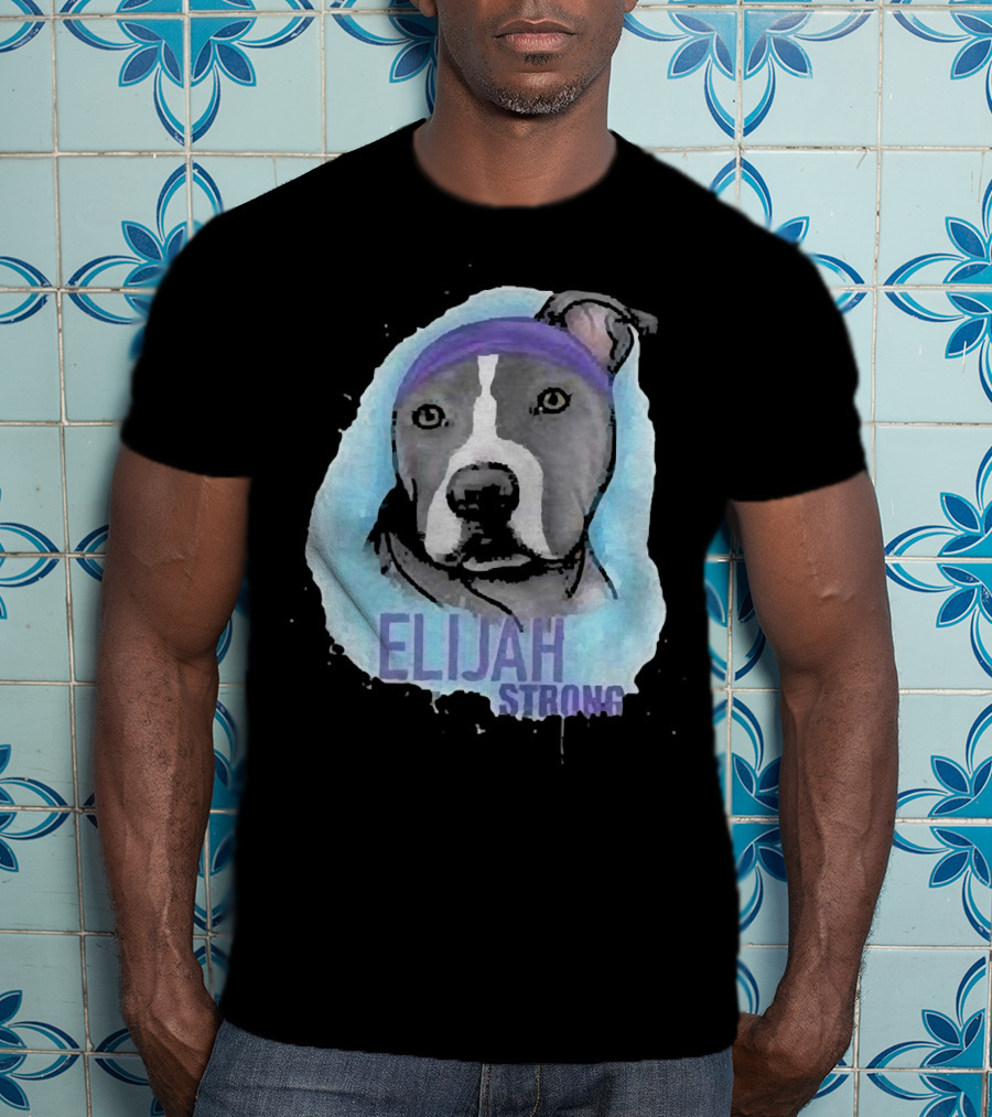 Elijah Strong Watercolor Dog Portrait In Purple Bandana T-Shirt