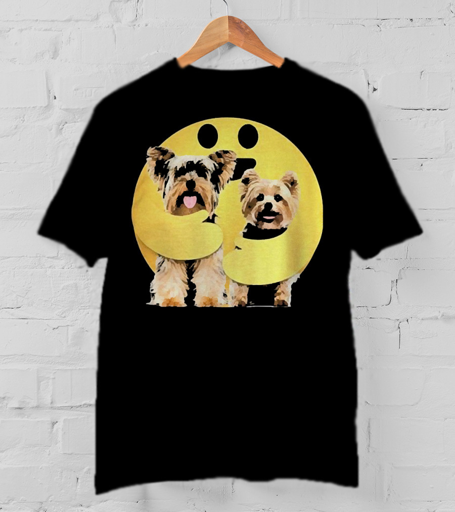 Iconic Hugging Emoji With Yorkie Dogs T-Shirt