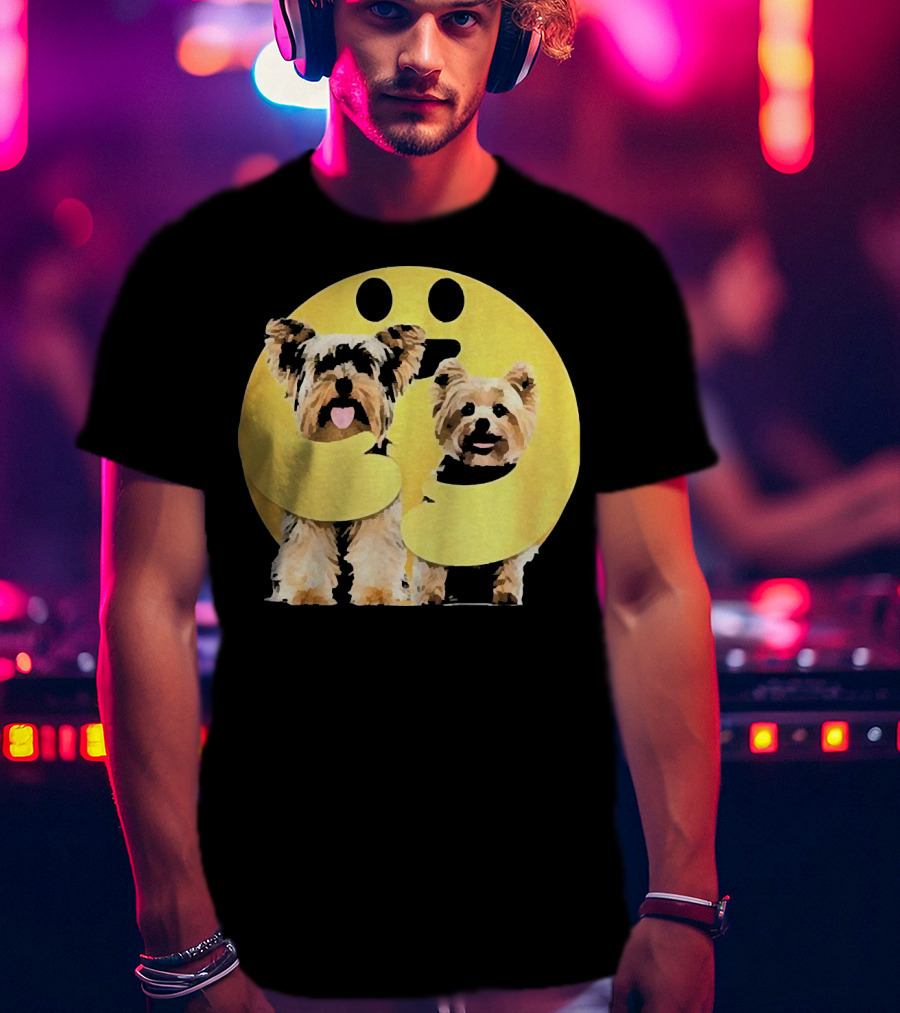 Iconic Hugging Emoji With Yorkie Dogs T-Shirt