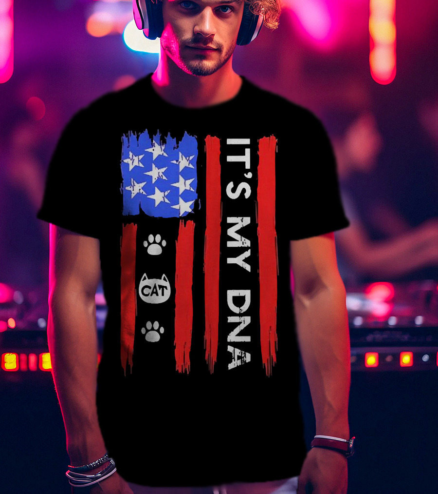 Independence Day It's My DNA Cat Paw American Flag T-Shirt