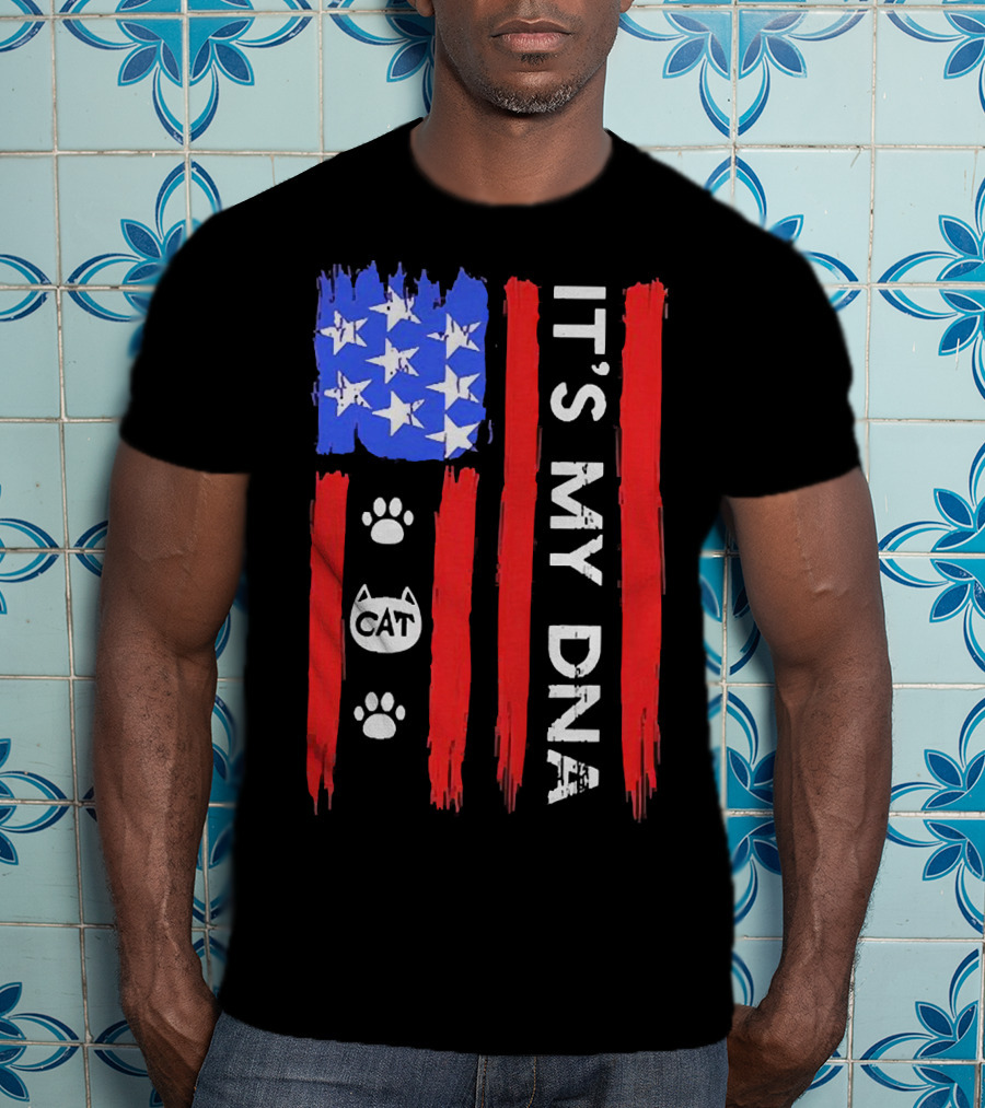 Independence Day It's My DNA Cat Paw American Flag T-Shirt